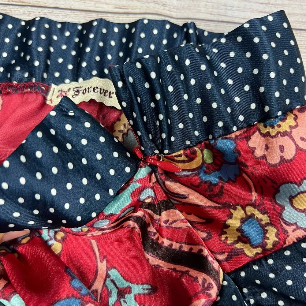 Vintage Forever 21 Blue Red Floral Strapless Maxi Satin Dress Size L Y2K Boho